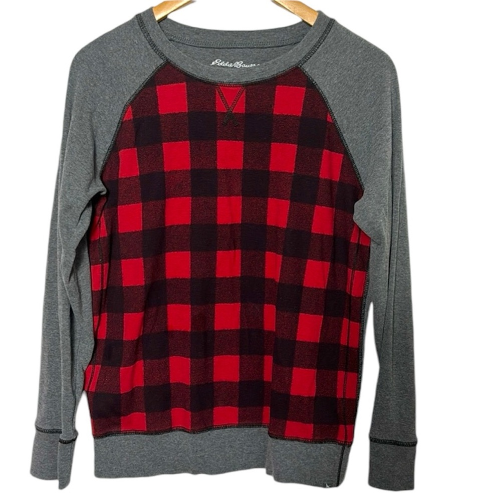 EDDIE BAUER Buffalo plaid crew neck long sleeve shirt size MEDIUM